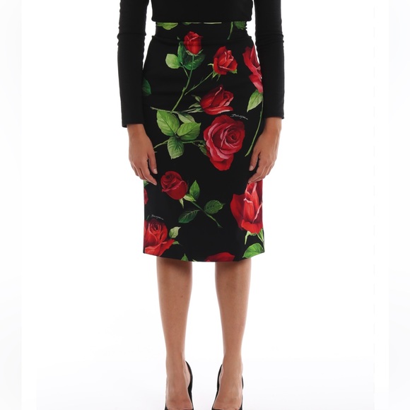 FLORAL TANGO MIDI SKIRT IN ROSES PRINT WITH BACK SLIT BACK ZIPPER - Picture 9 of 9